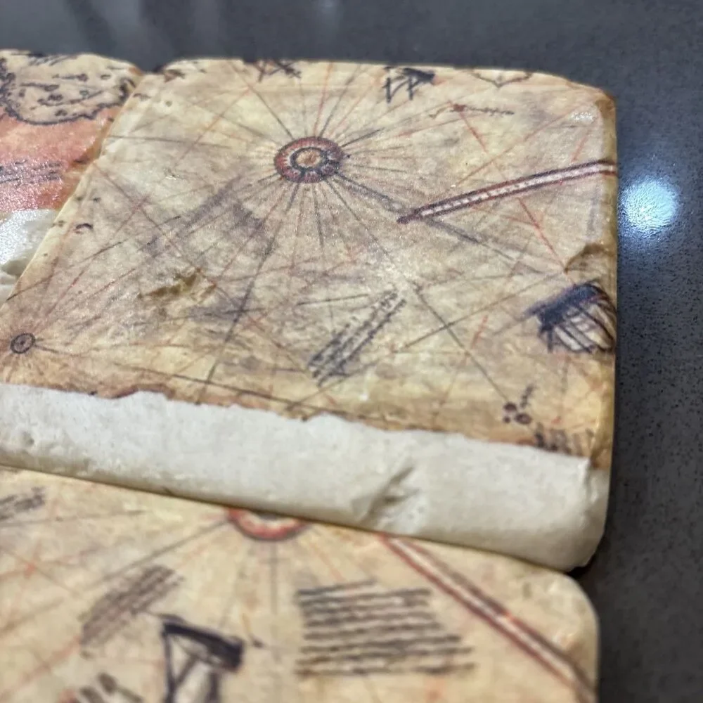 Piri Reis World Map Coaster Set Of Four Made Of Stone With Cork Backing